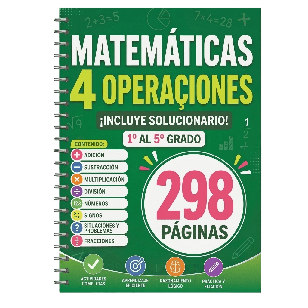 Cuadernillo Matemáticas 4 Operaciones con problemas matemáticos para primaria